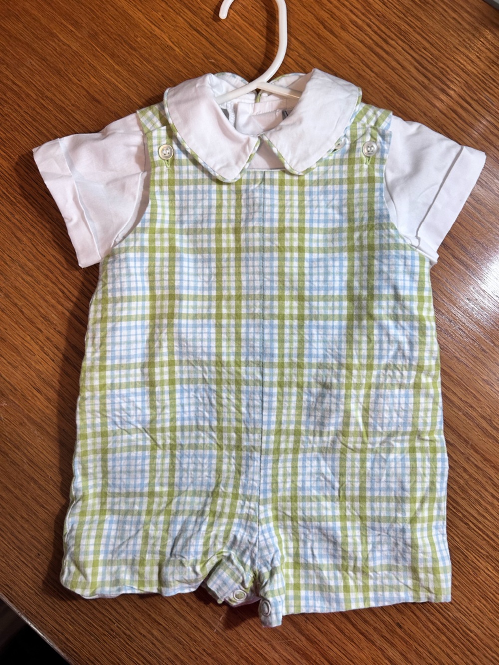 EUC Bailey Boys  Blue and Green Plaid jonjon with collared shirt